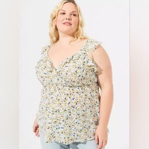 Torrid Georgette Ruffle‎ Surplice Tank Top Sunshine Ditsy Floral Size 2X